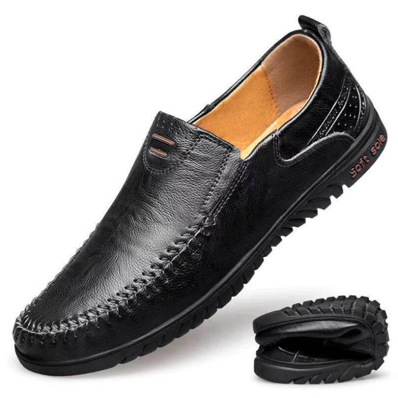 

2022 Breathable Men's Shoes Slip Men Driving Shoes Spring And Autumn Style Genuine Leather Peas the British Sneakers, Black