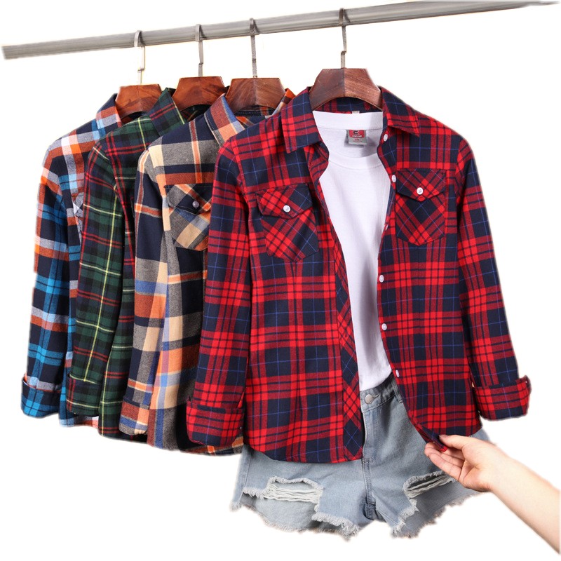

New Womens Plaid Shirts Plus Size -5XL Female Cotton Blouse Long Sleeve Checkered Shirt Slim Turn-down Collar Blusas Femininas, Dd1