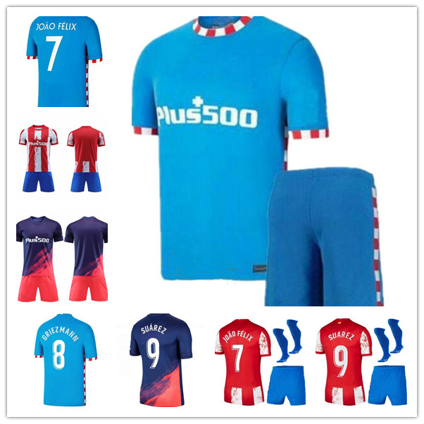 

Adult Kids Full kits+sock Madrid Soccer Jerseys 2021 2022 JOAO FELIX Atletico SUAREZ SAUL Camisetas 21 22 LLORENTE CORREA Football Shirt Men, Black;yellow