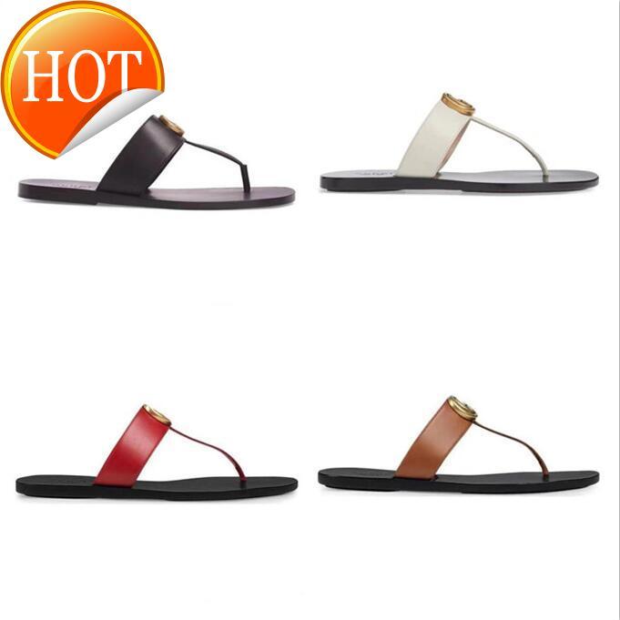 

2021 Summer luxury g Sandals Designer women Flip flops Slipper Fashion Genuine Leather slides Metal Chain Ladies Casual shoes, Red
