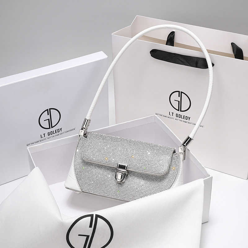 

Guangzhou Women's Rhinestone French underarm women's texture foreign style senior niche versatile shoulder bag, White