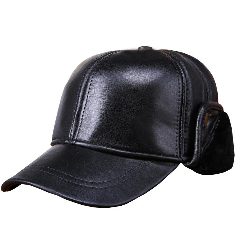 

Berets Men's Baseball Cap Autumn Winter High Quality Cowhide Hat Male Warm Earmuffs Casual Leather Students Leisure, White