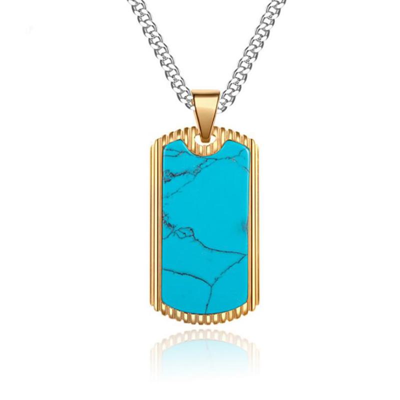 

Chains Stainless Steel Gold Turquoises Men's Punk Rock Dog Tag Pendant Necklace Jewelry Gift For Him With Chain