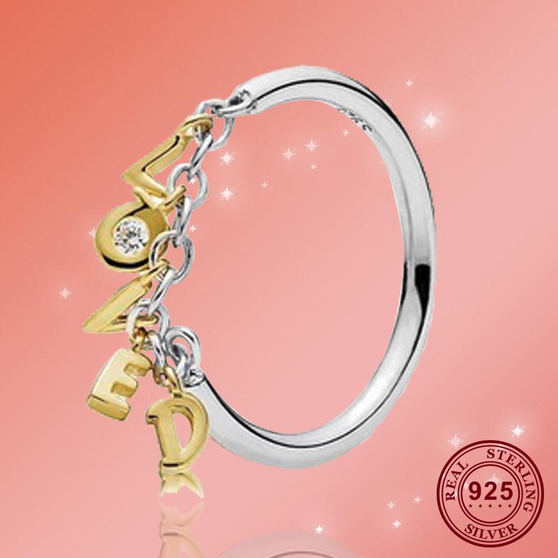 

Cluster Rings Original 925 Sterling Silver Pan Ring Valentine's Day Gift Love For Women Wedding Party Fashion Jewelry, Golden;silver