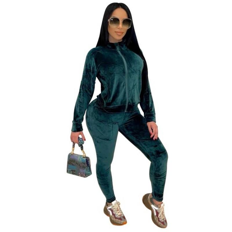 

Women' Two Piece Pants Set Women Zipper Stand Collar Tops And Pant Suits Autumn Winter Fashion Velvet Casual Tracksuit Matching 2021, Black