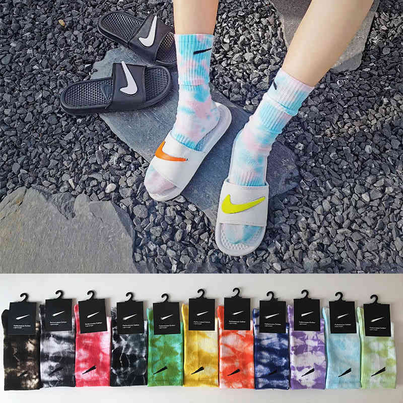 

Tie Dyed Socks Autumn And Winter Cotton Women's Medium Socks 11 Color Men's Long Sports Socks, Black