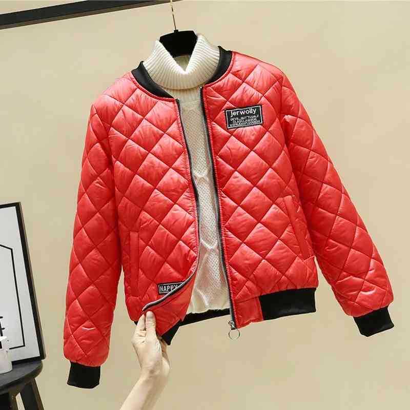 

Female Bomber Jecket Autumn Winter For Women Lady Down Short Rhombus Pattern Coat, Beige