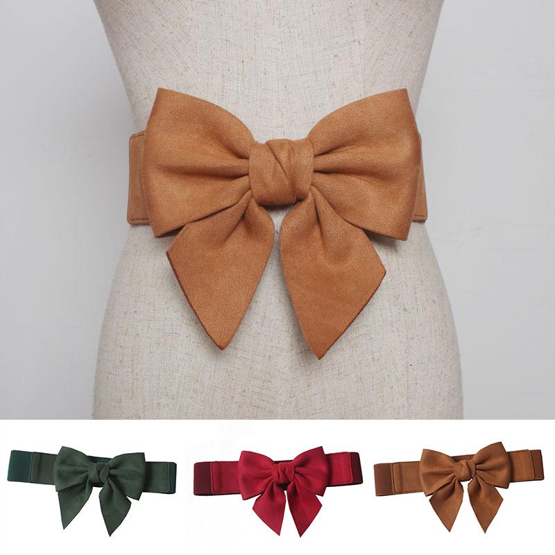 

Belts Korean Belt With Big Bow Dress Accessories Fabric Elastic Waistband For Corset Women Navy Black Wide Waist Band, Black;brown