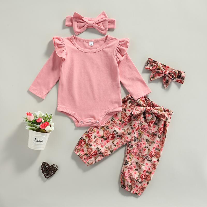 

Clothing Sets Kids Suit Set,Baby Girls Clothes Solid Color Round Neck Long Sleeve Romper+ Floral Print Trousers+ Headband For Toddler, White