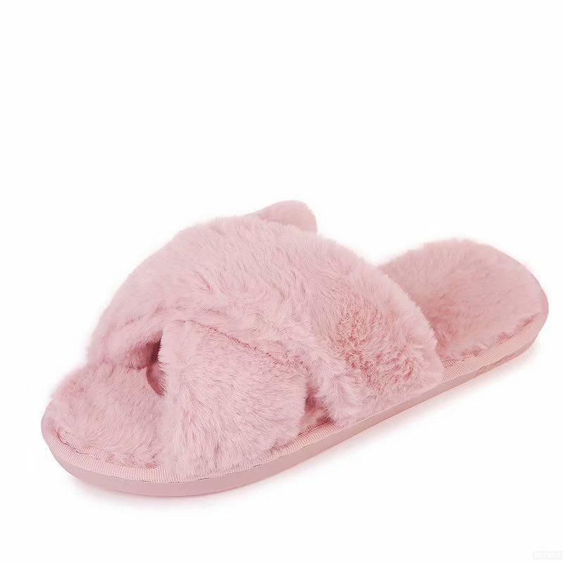 

Slippers Fashion Women Winter Home Plush Shoes Soft Indoors Anti-slip Floor Bedroom Cotton Warm House, Black