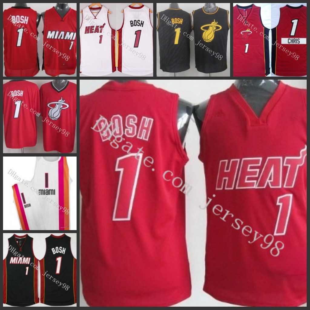 

Miami Heat men #1 Chris Bosh chris retro Basketball Jersey, Black