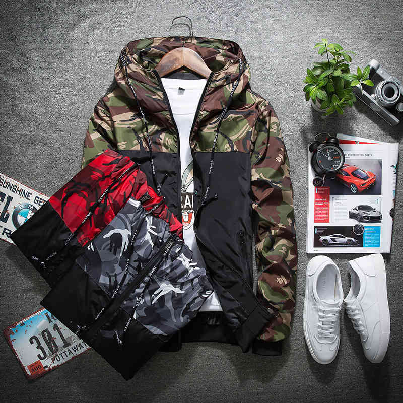 

Spring And Autumn New Men's Coat Casual Thin Camouflage Jacket Korean Slim Fit Coat, Camouflage black army