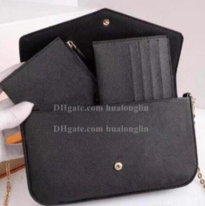 

High Quality Women Bag Handbag purse clutch woman original box genuine leather serial number flower checkers grid three in one, With box