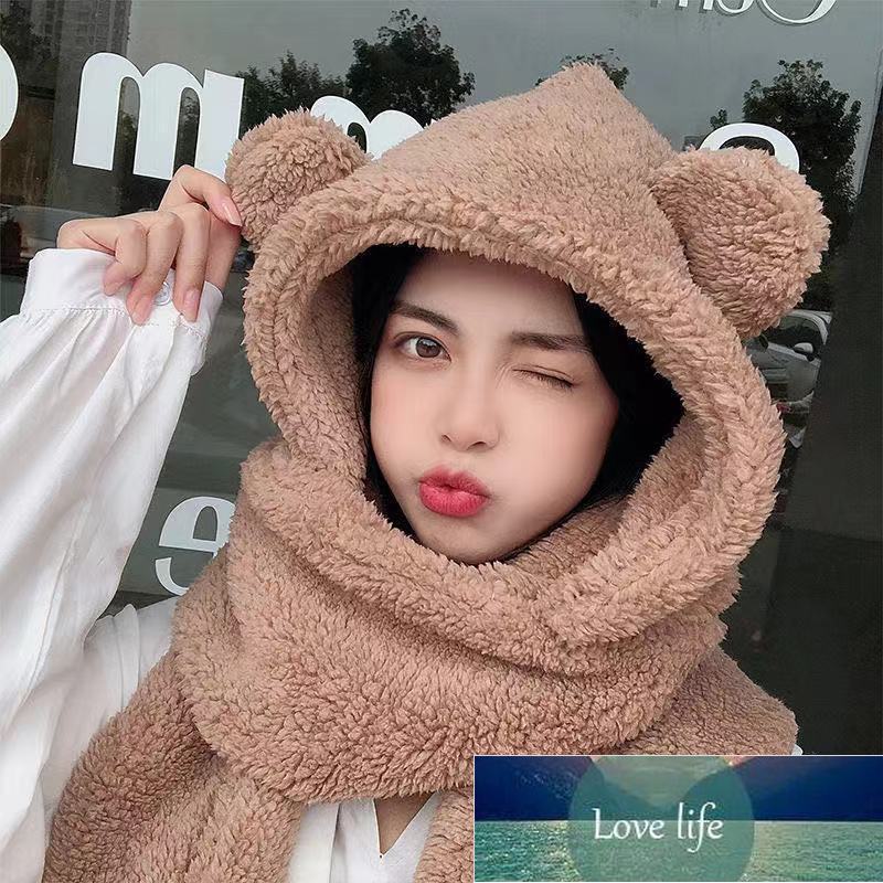 

New Cute Little Bear Cashmere Bomber Hats Women Fluffy Hat with Ears Autumn Winter Cute Pullover Earmuffs Warm Cap Muffler Factory price expert design Quality Latest, Khaki