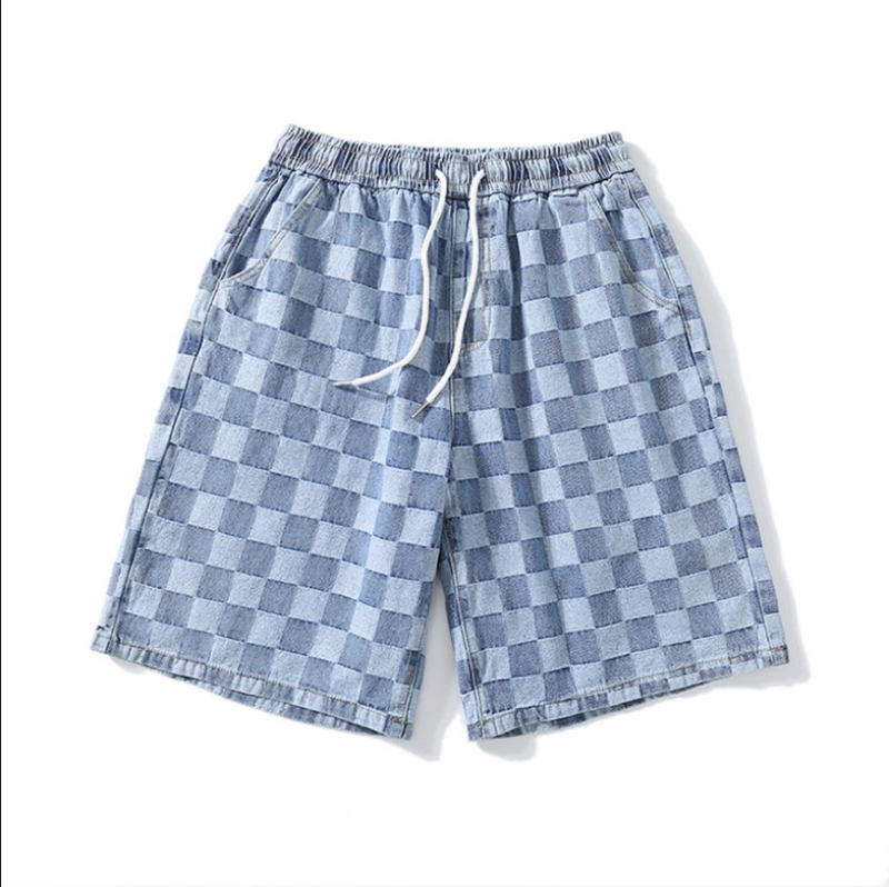 

Fashion casual men's Denim Shorts Plaid, White;black
