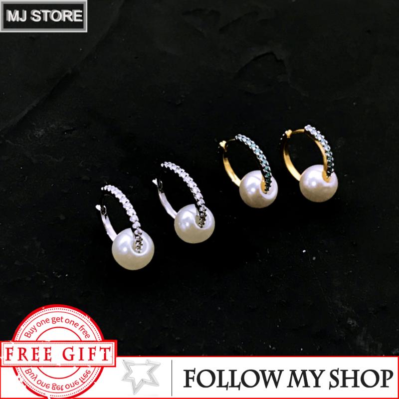 

Dangle & Chandelier Original 925 Sterling Silver The Earrings For Women Round Shape Pearl Zircon Monaco Jewelry Gifts