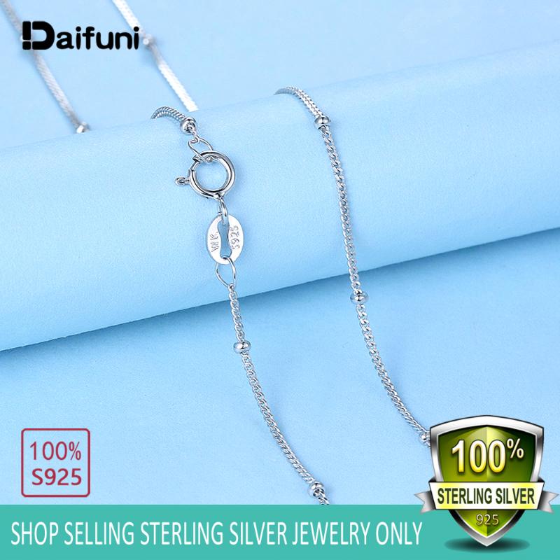 

45cm Thin Slim Real 925 Sterling Silver Chains Necklace With 2MM Beads Women Kids Girls Jewelry Exquisite Birthday Gift