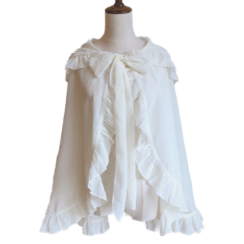 

Chiffon Hooded Wrap Shawl Open Front Top Cardigan Tie Cover-Up Jacket For Women Ruffle Blouse Cape Cloak Coat Lolita Poncho Ladyg