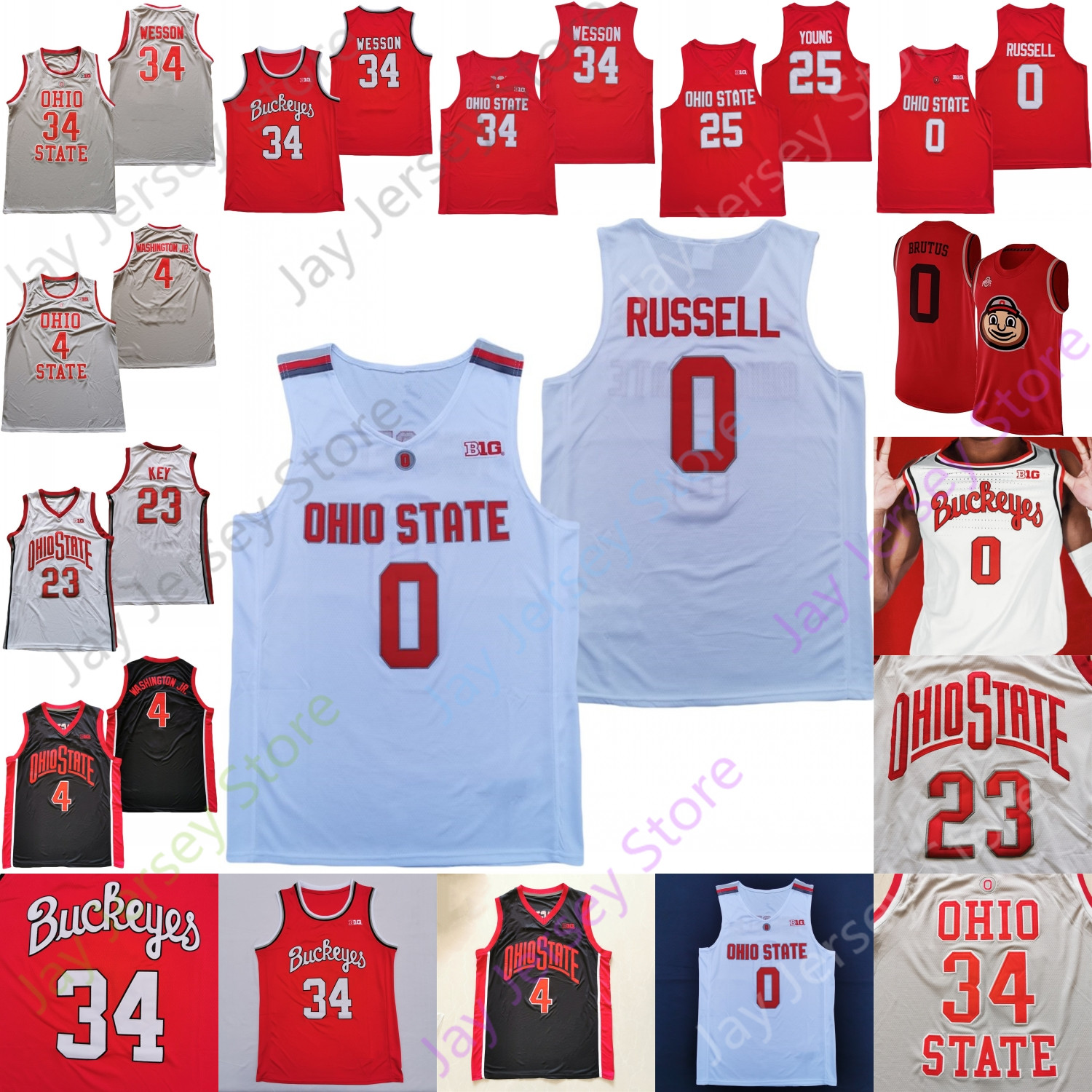 

Ohio State Buckeyes Basketball Jersey NCAA College Kyle Young Wesson E.J. Liddell Brown III Zed Key Russell Towns Justice Sueing Justin Ahrens Washington Jr., Red ii