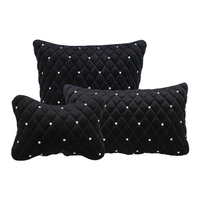 

Seat Cushions Winter Flannel Inlaid Drill Head Pillow Warm Car Headrest Lumbar Diamond-studded Plush Waist Support And