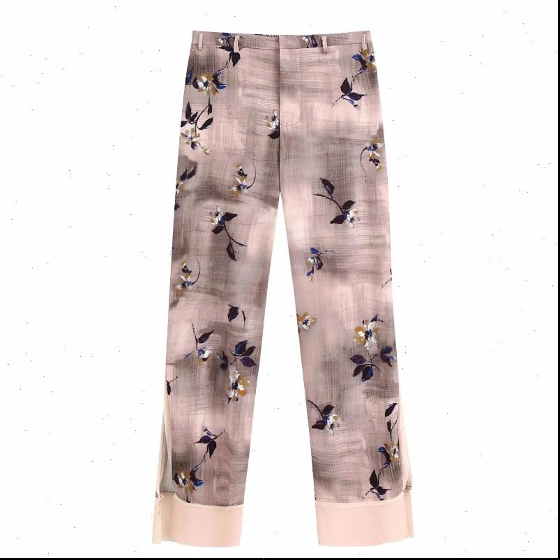 

womens pant women vintage patchwork print side split wide leg pants female elastic waist pockets pantalones mujer trousers p807, Black;white