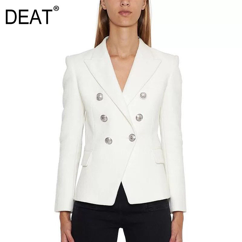 

Spring Blazer Women Office Ladies Gold Double Breasted Buttons Rose Pink Fashion Coat MI943 210525, Black