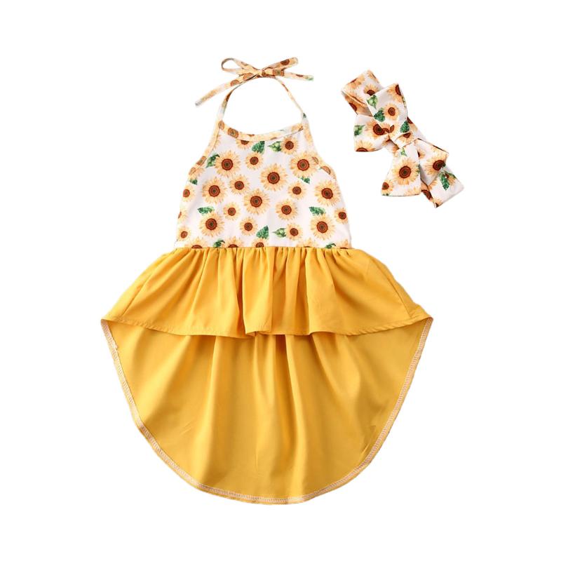 

Girl's Dresses 1-6Y Toddler Baby Kid Girls Sunflower Dress Ruffles Backless Flower Tutu Party Vintage Tunic Children Costumes, Red;yellow