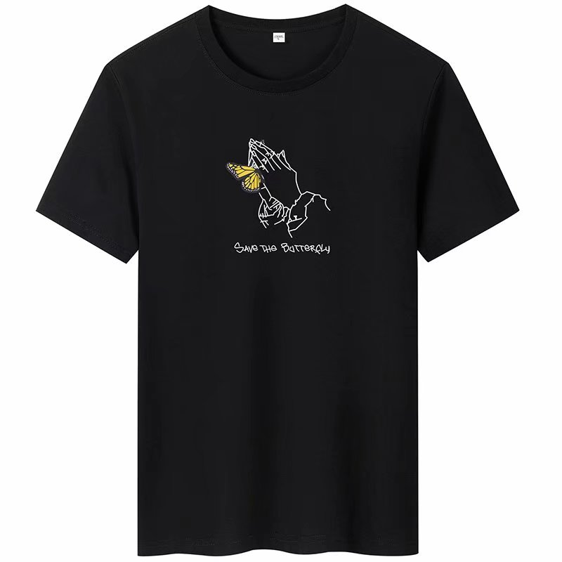 

plus sizes S-6XL 11 colors fashion men's cotton t-shirts summer letter butterfly prints round neck short sleeve t shirt T5079, White;black