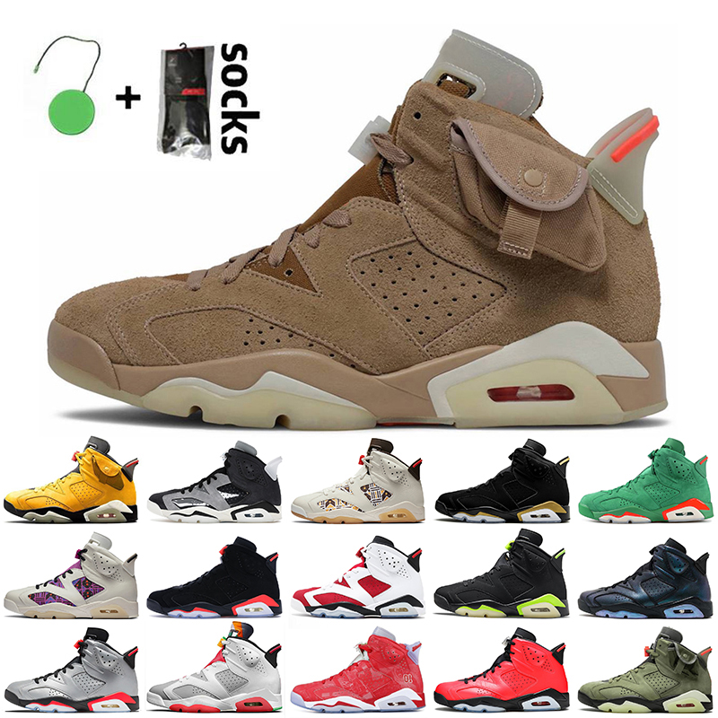 

2021 Travis Scotts 6s British Khaki With BOX Basketball Shoes Jumpman 6 Mens Trainers Carmine Black Infrared Tech Chrome Electric Green Sports Sneakers, #19 gatorade like mike 40-47