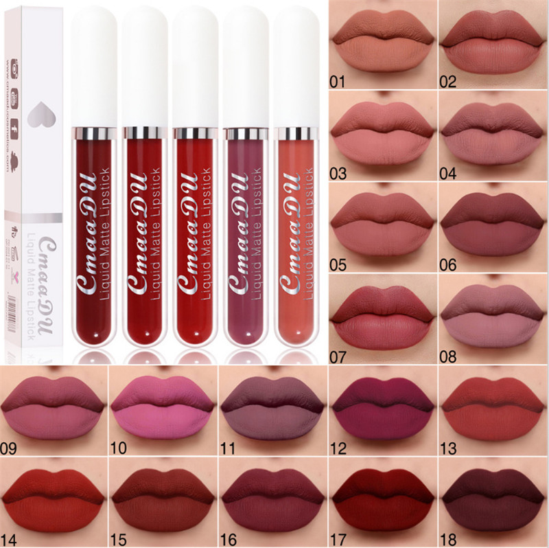 

Cmaadu Matte Liquid Lip Gloss 18 Colors Lipstick Foundation Makeup Non-stick Cup lipgloss Long Lasting Maquillage 18SCC, Mix colors