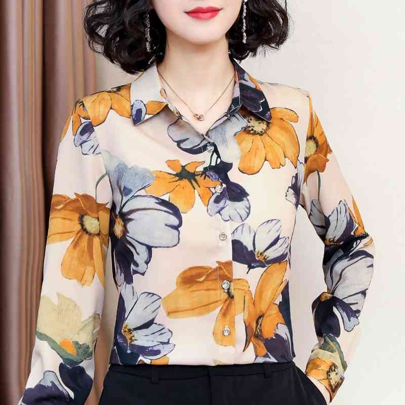 

Blusas Mujer De Moda Turn Down Collar Blouse Women Long Sleeve Print Chiffon Blouse Shirt Tops Womens Tops And Blouses C903 210602, Blue