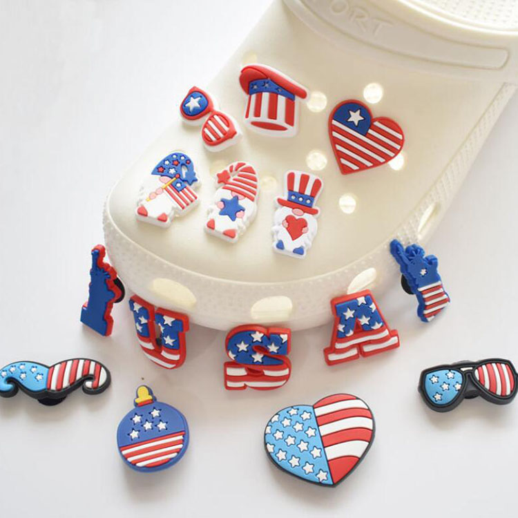 

100pcs + custom USA style pvc shoe charms shoecharm buckles fashion accessories soft rubber jibitz for croc shoes