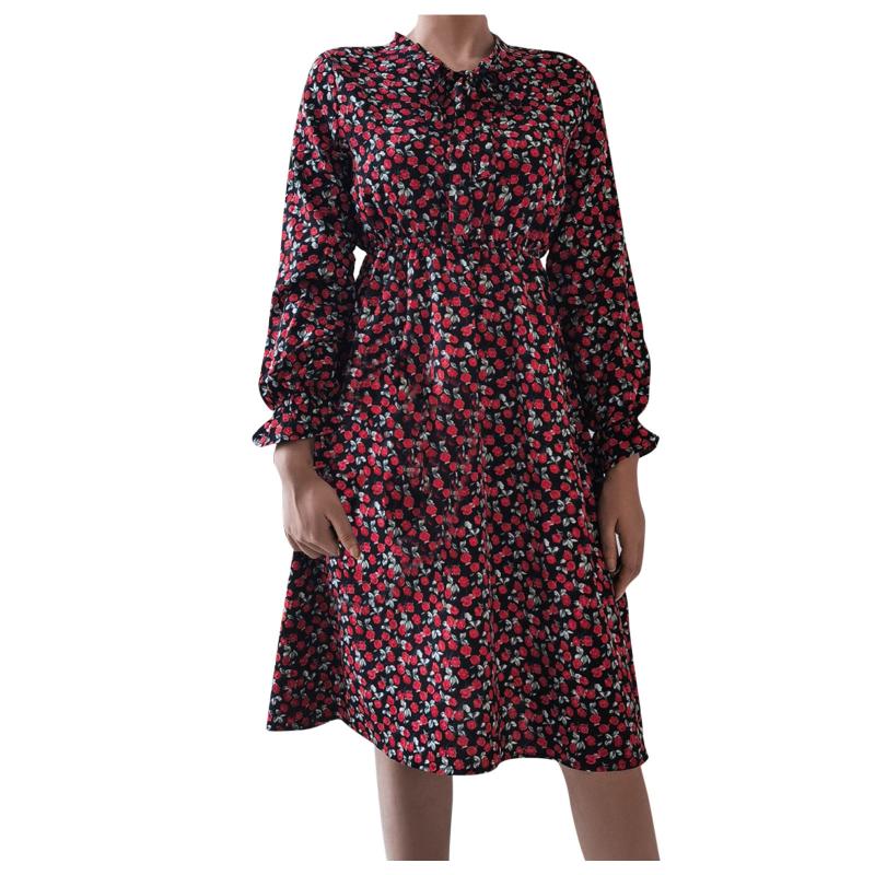 

Casual Dresses For Women Elegant Dress Floral Printed Loose Long Sleeve Flared Girdle Midi Vestititi Da Donna, Ht