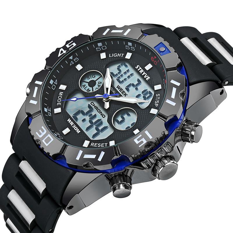 

Wristwatches Men's Watch Sports Silicone Digital Dual Display Waterproof Chronograph Sale, Gold