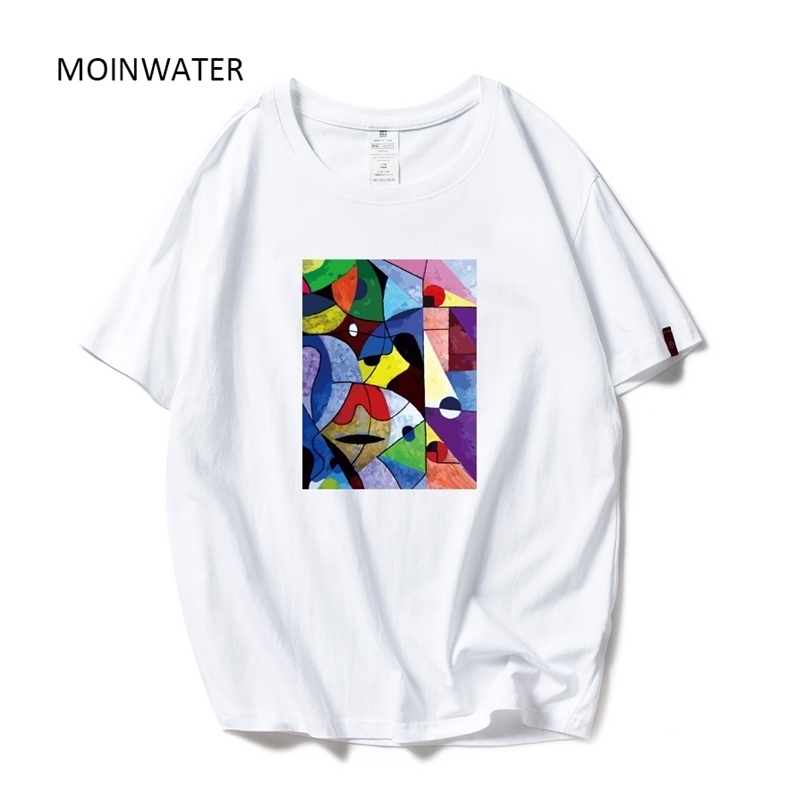 

MOINWATER Brand Women Colorful Print T shirts White Black Cotton Tees Lady High Street Comfortable Casual Tops MT1978 210708