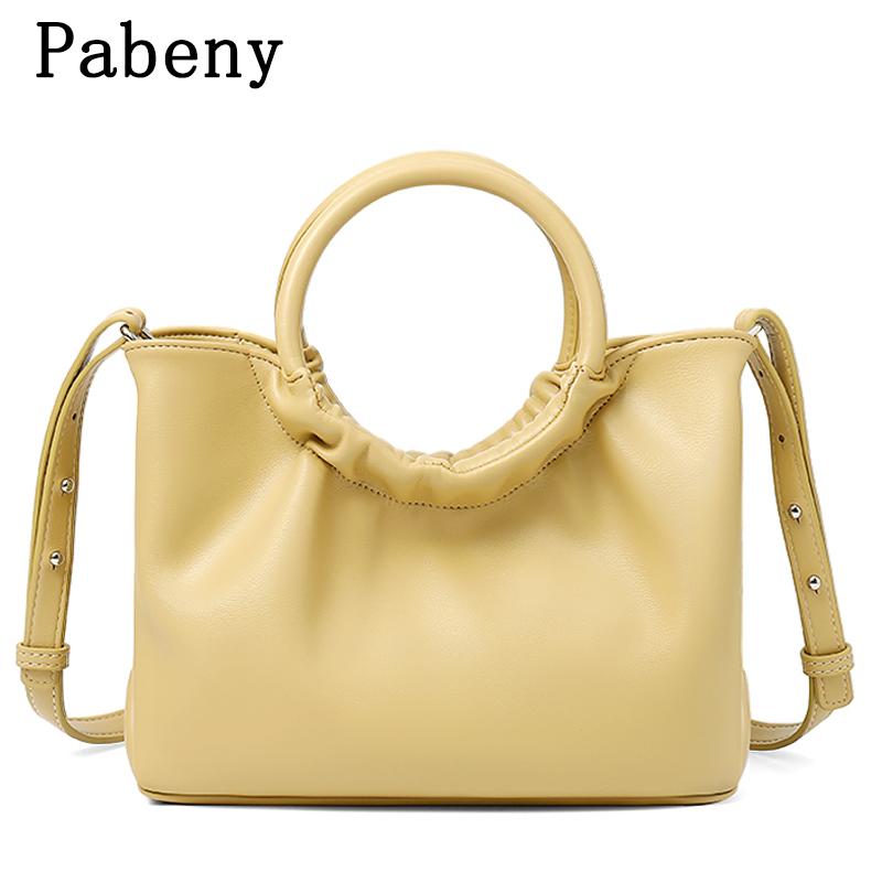 

Duffel Bags Fashion Simple Tote Bag For Women High Quality PU Leather Female Shoulder Messenger Black Grey Large Capacity Handbag, Khaki