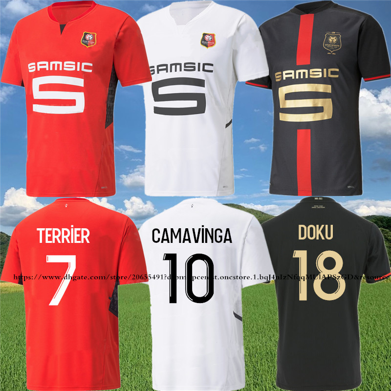

Stade Rennais CAMAVINGA 120th Soccer Jersey DOKU 2021 22 Rennes BOURIGEAUD Maillots De Foot GUIRASSY TRUFFERT TERRIER MAOUASSA NZONZI AGUERD Football Shirt Kit, Home