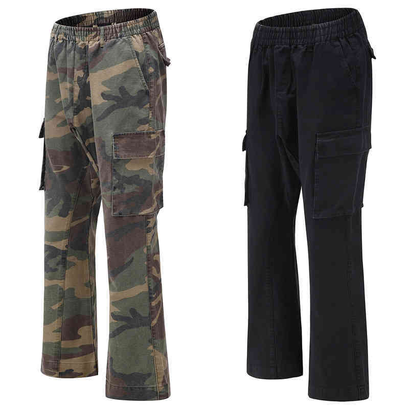 

gaojiechao brand sand wash old camouflage tooling flared gallery dept same loose wide leg pantsin stock, Black