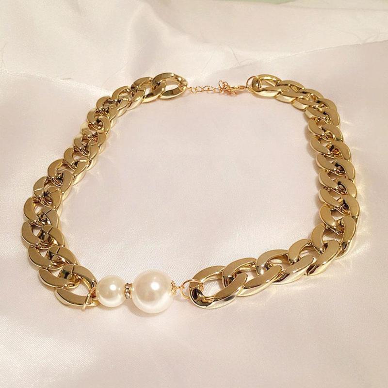 

Chokers Fashion Vintage Smooth Cuban Chains Necklaces Women Girl Accessories Pendant Gothic Round Jewellery Pearl Neckl C1A8