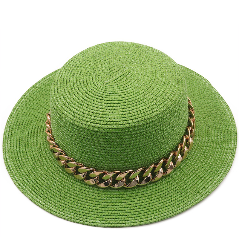 

New Flat Top Hat Straw Hat Womens Summer Beach un-Proof Vacation Seaside Brim Fedora, 01