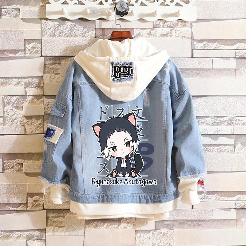 

Men's Jackets COOL Anime Stray Dogs Cosplay Costume Dazai Osamu Jean Jacket Nakahara Chuuya Denim Nakajima Atushi Women Men Coat Hoodie, Black;brown