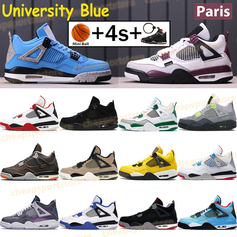 

University blue paris 4 4s IV mens basketball shoes bred SE neon black cat fire red pine green starfish mushroom white cement sports sneakers, Bubble wrap packaging