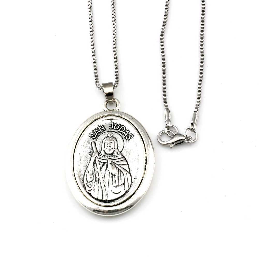 

10pcs Fashion San Judas Tadeo Ruega Por Nosotros Alloy Charms Pendant Necklaces Jewelry DIY 23.6inches Chains A-561d