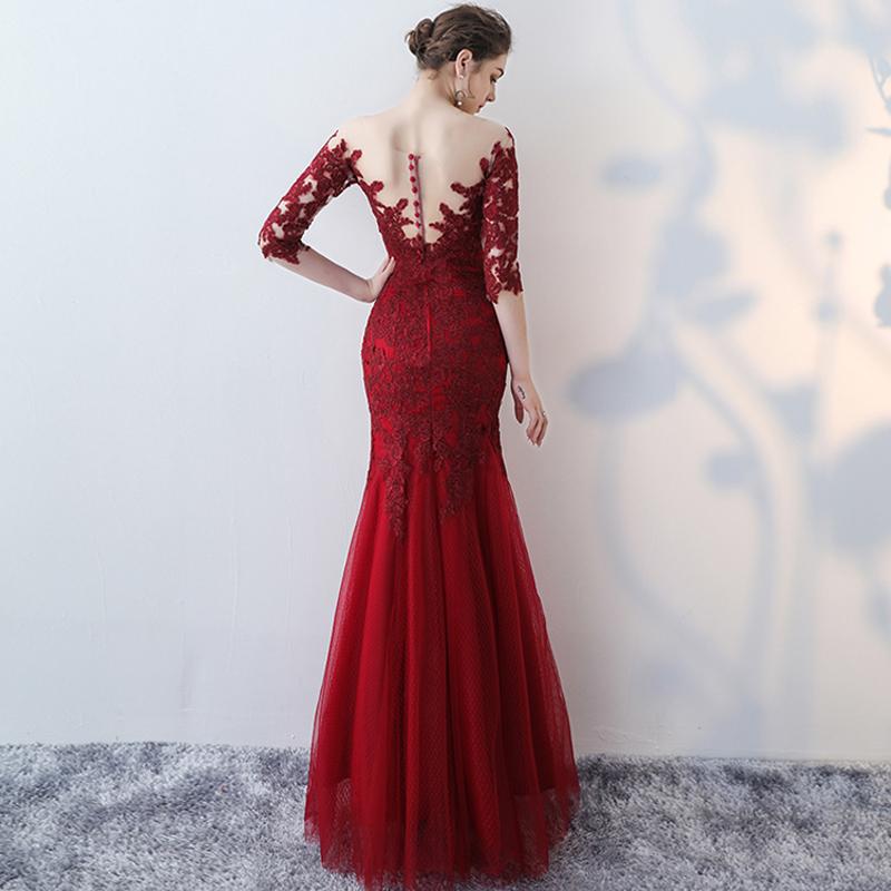

Bridesmaid Dress Lace Mermaid Bridemaids Dresses For Wedding Long Tulle Applique Half Sleeve Burgundy Vestidos De Novia Baratos Con Envio Gr