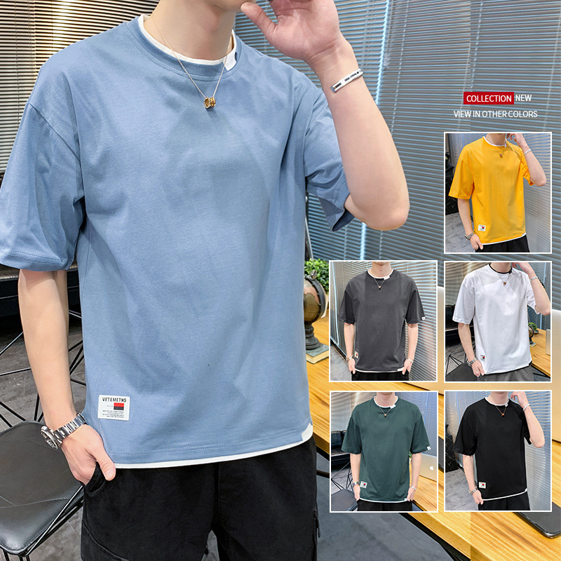

men's t shirts short t-shirt summer vacation two solid color bottom shirt student half sleeve fashion brand cloth, White;black