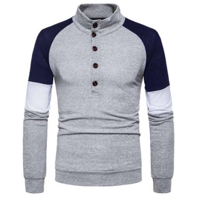 

Men's Sweaters Men Long Sleeve Pullover High Neck Turtleneck Stretch Slim Casual Sweater Jumper Warm Cloth Bottons Patchwork, Beige