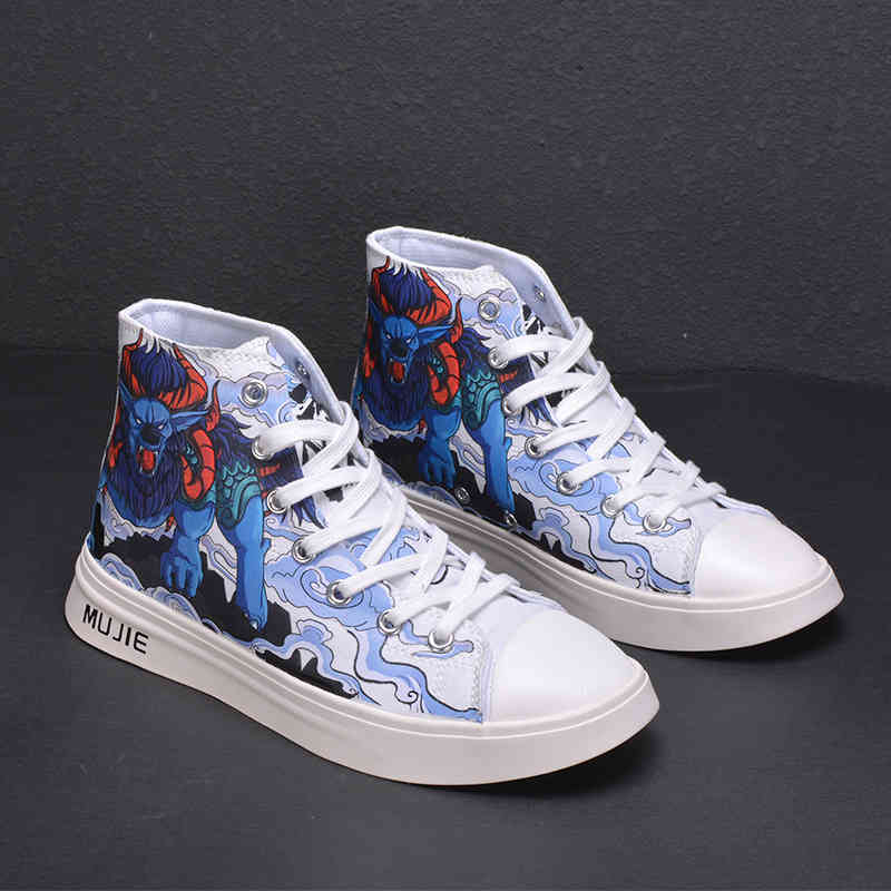 

Dress Shoes Canvas Original Graffiti Men's All-match Casual Trend Large 39-52 Size High Top Sneakers XM332 O5GT, Black