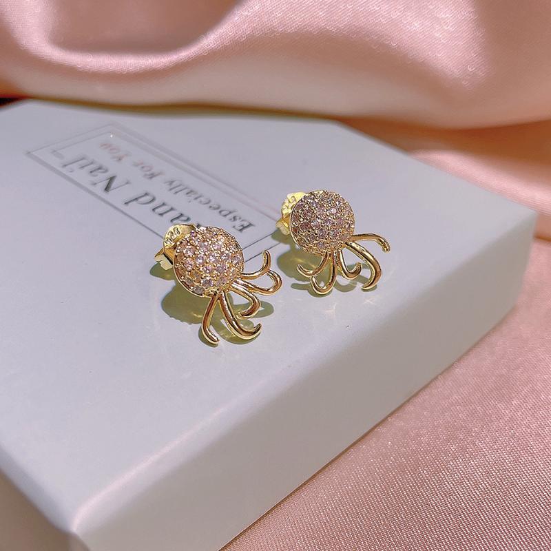

Stud 925 Silver Personalized Small Octopus Earrings 2021 Trendy Korean Temperament Net Red Female, Golden;silver
