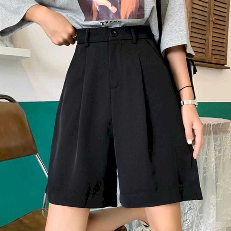 

Men Women fifth shorts Korean summer five-point pants loose slim casual wide-leg black straight suit trousers 210526, Red