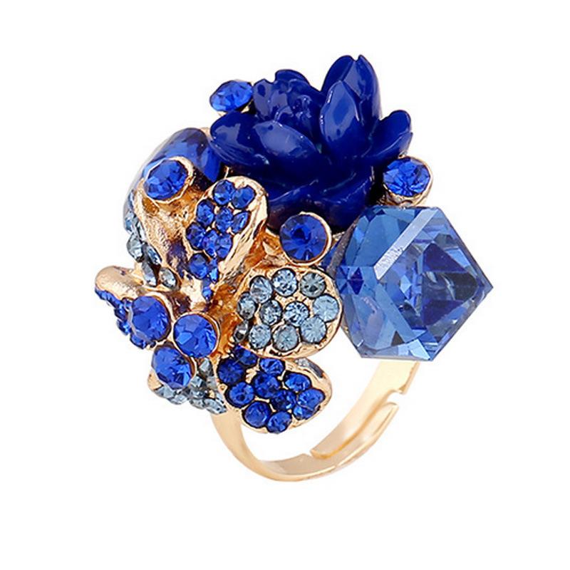 

Cluster Rings Adjustable Colorful Crystal Ring Personality Fashion Hypoallergenic Resin Flower Bohemia Girls Women Accessories
